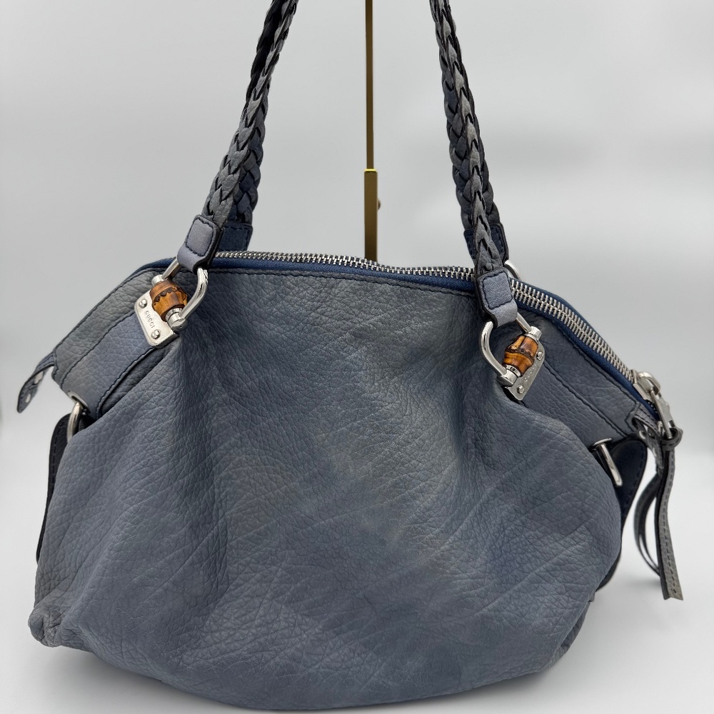 Gucci Pelham Large Grey Leather Hobo with Braided Handles with COA